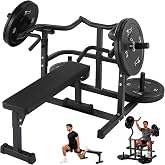 STMHOM Chest Press Machine with Weight Bench, Independent Converging Arms | 1300LBS Capacity, 4-Level Curved Multi-Grips for Muscle Balance, Base Anti-Wobble Plate, Fits 1"/2" Plates, Quick Assembly