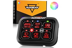 Auxbeam 6 Gang Switch Panel RA60 Toggle Momentary Pulsed RGB Dimmable Switch Panel Multifunction Switch Panel Built in Solid State Relay Marine Control Panel Waterproof for Car Boat, 2 Years Warranty