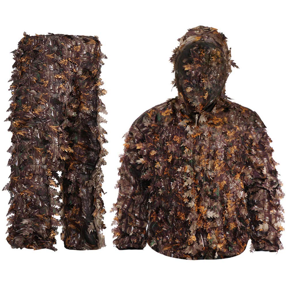 Zarfmiya Sticky Bionic Leaves Camouflage Suit Hunting Ghillie Suit Woodland Camouflage Camo Set (), One Size