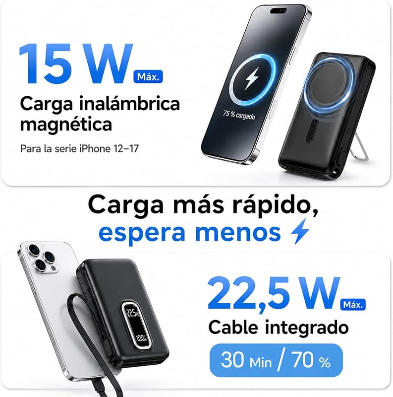 para MagSafe Power Bank iPhone, 10000mAh Batería Externa Carga Rápida USB-C — foto 2 de 8