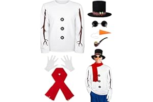 SOMSOC 8 Pieces Snowman Costume Kit Winter Frosty Costume for Men Sweatshirt Top Hat Carrot Nose Scarf Gloves for Christmas