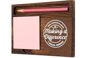 SOSREBEDR Social Worker Making a Difference Self-Stick Note Pad Holder, Ideal Gift for Social Workers Case Managers Counselors Stylish Office Desk Organizer, Work Desk Retro Note Pad Holder SDZ298