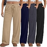 Velvelhall 4 Pack Women's Plus Size Pants Wide Leg Yoga Pants Elastic Waist Drawstring Sweatpants Pocket Lounge Casual Jogger