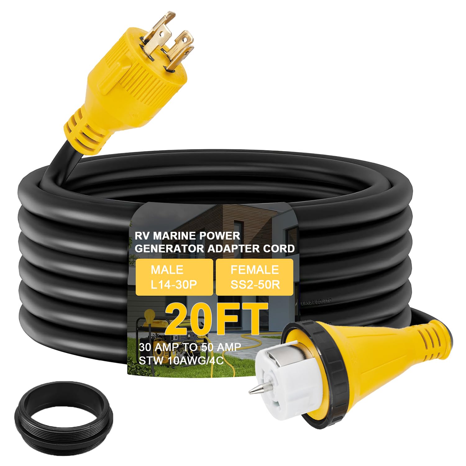 Photo 1 of Suplevel 20ft NEMA L14-30P to SS2-50R RV Marine Power Generator Adapter Cord, 30Amp Twist Lock Generator L14-30P Male to 50Amp Marine Shore Power SS2-50R Female with Locking Ring, ETL Listed