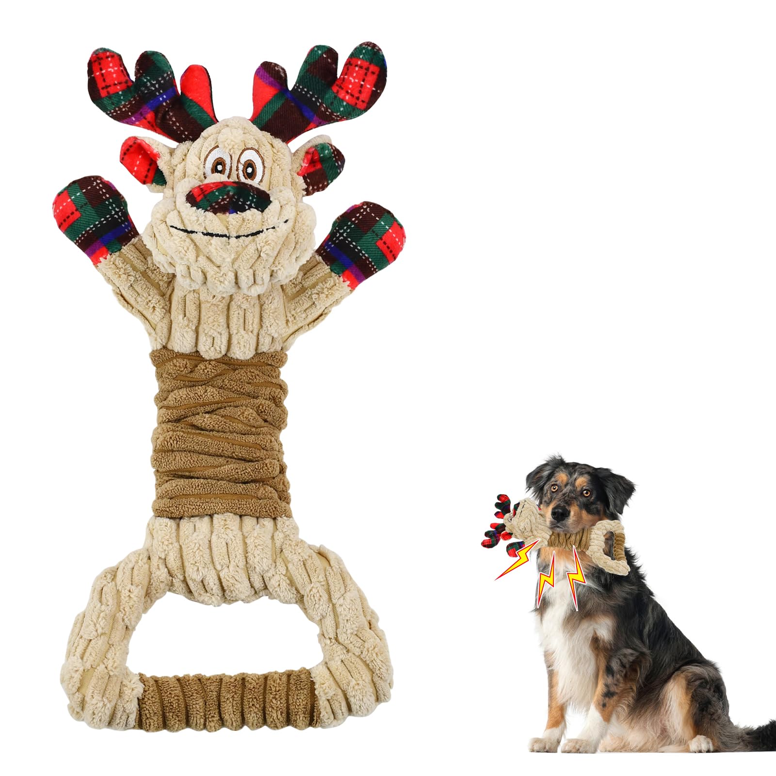 Vehomy Christmas Dog Squeaky Toy Christmas Dog Elk Plush Toy Xmas Pet Dog Puppy Reindeer Tug of War Toy Interactive Dog Toy Snowman Elk
