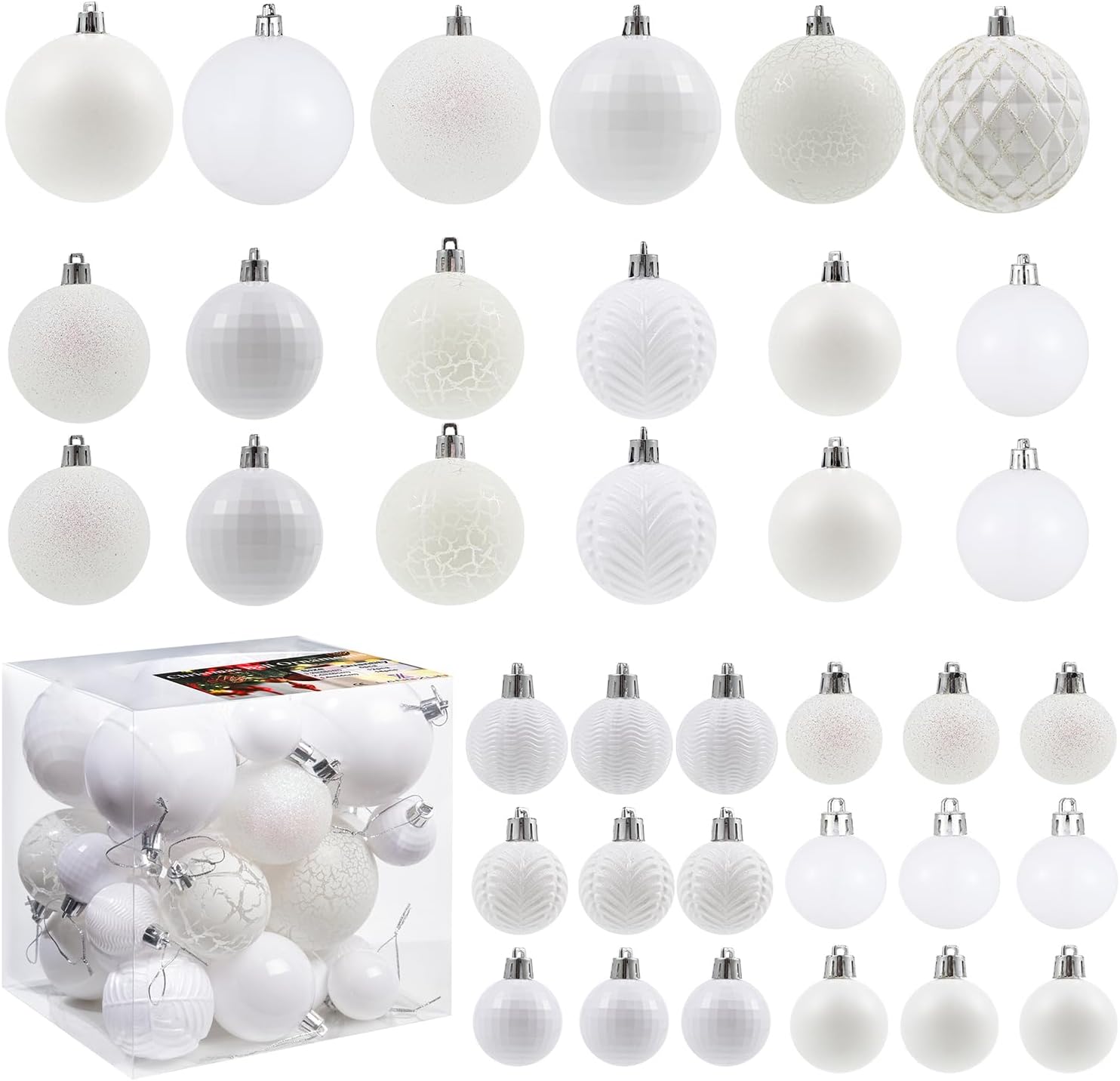 Ornaments - LANGXUN 36pcs White Christmas Tree Decorations Balls 2023, Bolas De Navidad - 6pcs 3.2'', 12pcs 2.4'', 18pcs 1.6'' - Shatterproof Christmas Ball Ornaments, Christmas Decor, Holiday Party