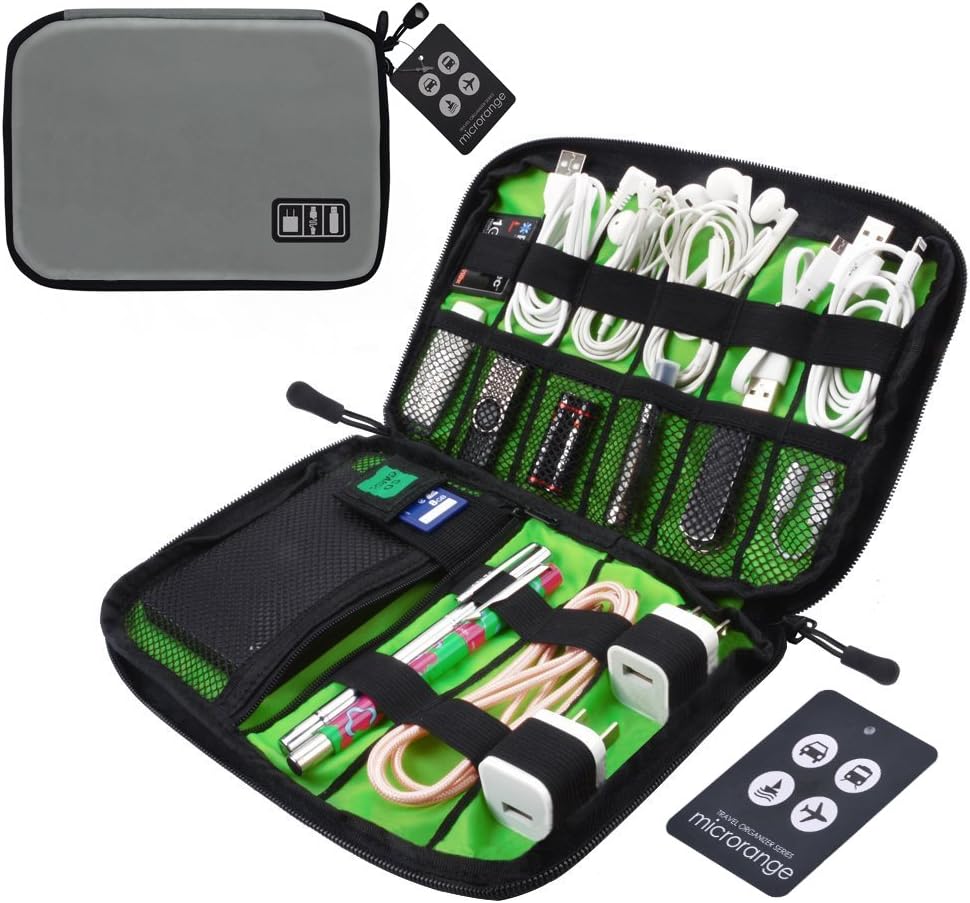 Visenta Cable Organiser Electronics Accessories Carry Case Charger USB Cable Storage Wire Bag Travel Small Silver