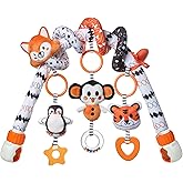 TUMAMA Black and White Baby Stroller Arch Toys - Removable Spiral Hanging Rattle Toy, High Contrast Car Seat and Stroller Toy