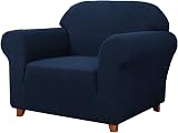 SAMSTEX 1 Seater Sofa Cover Navy Blue Stretch Knit Non Slip 1 Piece
