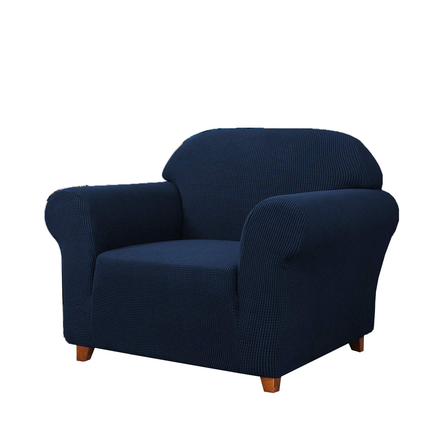 SAMSTEX Stylish 1 Seater Sofa Cover Stretch 1-Piece High Stretch Armchair Cover Machine Washable Non Slip Sofa Slipcovers Thick Soft Armchair Sofa Protector (1 Seater, Navy Blue)