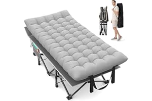 Suteck 32In XXL Folding Camping Cot, 900LBS Heavy Duty Sleeping Cot with Pillow Mattress, 1200D Double-Layer Oxford Portable Cot for Adults with Carry Bag for Home Office Nap Beach Travel