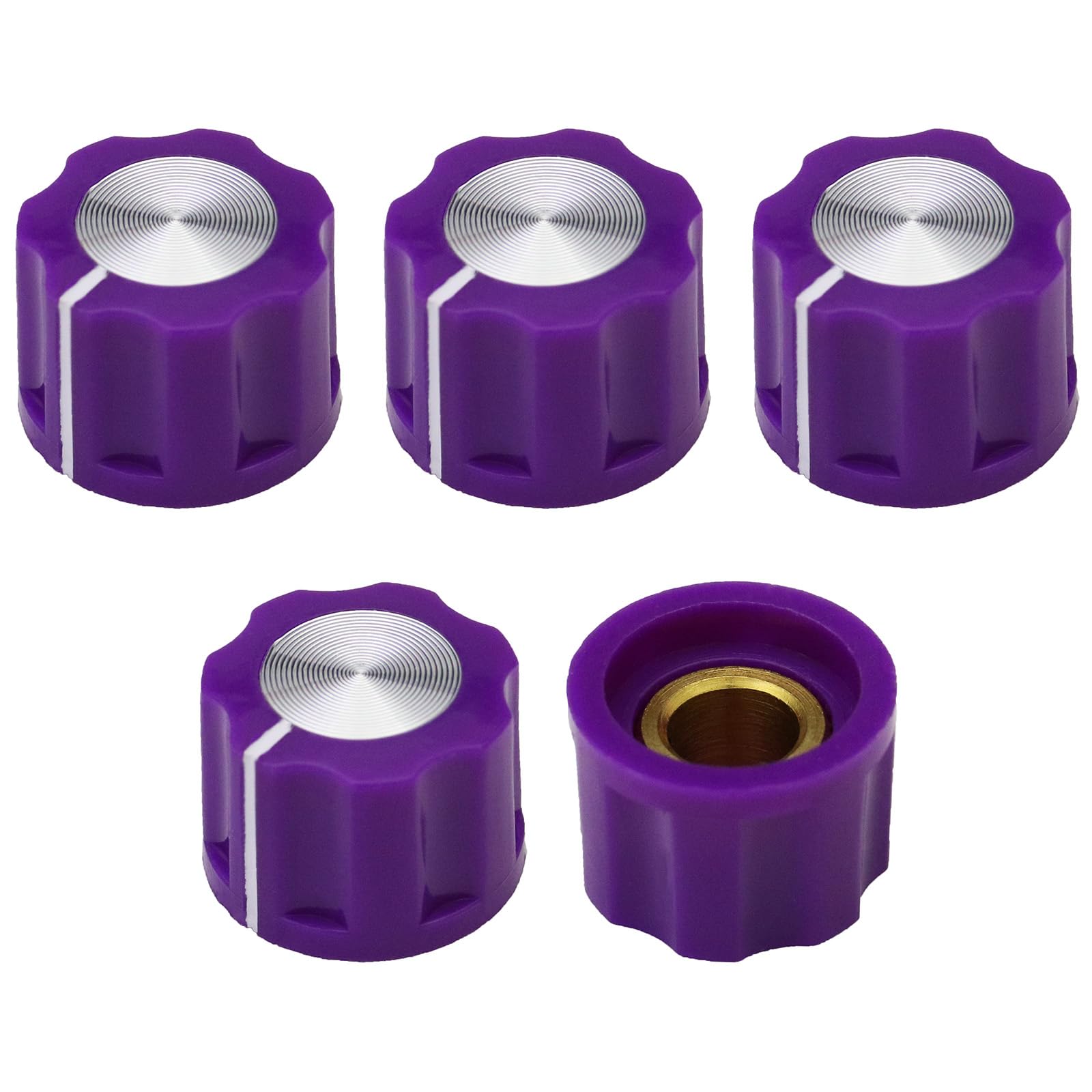 6.4mm Round Hole Small Fluted Silver Cap Retro Style Amplifier/Instrument Control Knob Pack of 5 (Purple)
