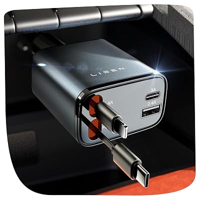 LISEN Retractable Car Charger, for Gifts for Him Her, 69W Cars Adapter USB C Fast Charger for iPhone 17-11, Car Accessories Gadgets for Men, Anniversary Birthday Gifts for Men Women, for Samsung