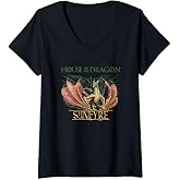 Womens House of the Dragon Sunfyre Dragon Portrait Vintage V-Neck T-Shirt