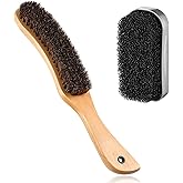 Patelai 2 Pcs Horsehair Felt Hat Brush Kit Lint Brush with Cleaning Sponge Felt Cowboy Hat Remover Kit Remove Dust Lint Brushes for Clothes Western Hats, Shoes(Wooden Color,Wood)