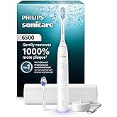 Philips Sonicare 6500 Rechargeable Electric Toothbrush, 2 Brush Head, White | 1000% More Plaque Removal&sup1;, Visual Pressure Sensor, 9 Brush Settings, 21-Day Battery, App Connected, Travel Case, HX7410/10