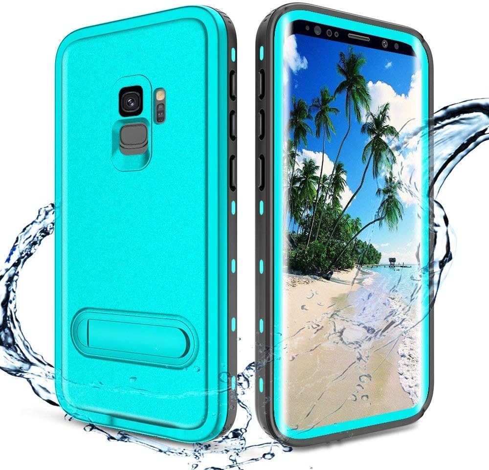 XBK Case Compatible with Galaxy S9, Waterproof Case with Built-in Screen Protector, Full-Body Rugged Resistant Protective Hard Cover Case for Galaxy S9 (2018) (Teal&Stand)
