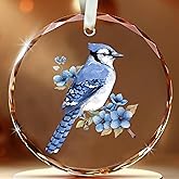 MALFIRST Blue Bird Glass Ornament, Bluebird Christmas Crystal Ornaments, Sky Bluebird Hanging Decoration for Christmas Tree