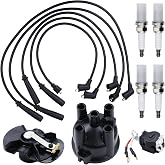 FWYWNL [Clip-On Style] Ignition Tune-Up Kit for Mitsubishi 4G63 4G64 | Includes Distributor Cap, Rotor, Spark Plug Wires And Plugs, For Optimal Combustion Efficiency
