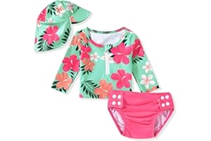 HINTINA Newborn Baby Girl Long Sleeve 2-Pieces Swimsuit Bathing Suit with Hat