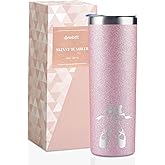 Onebttl Dance Recital Gifts for Girls, Teacher, Ballerina/Ballet Gifts - 20oz/590ml Double Wall Vacuum Insulated Stainless Steel Cup with Lid, Straw& Brush - Glitter Pink - Ballet Shoes