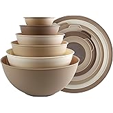 COOK WITH COLOR Mixing Bowls with TPR Lids - 12 Piece Plastic Nesting Bowls Set includes 6 Prep Bowls and 6 Lids, Microwave Safe (Brown)