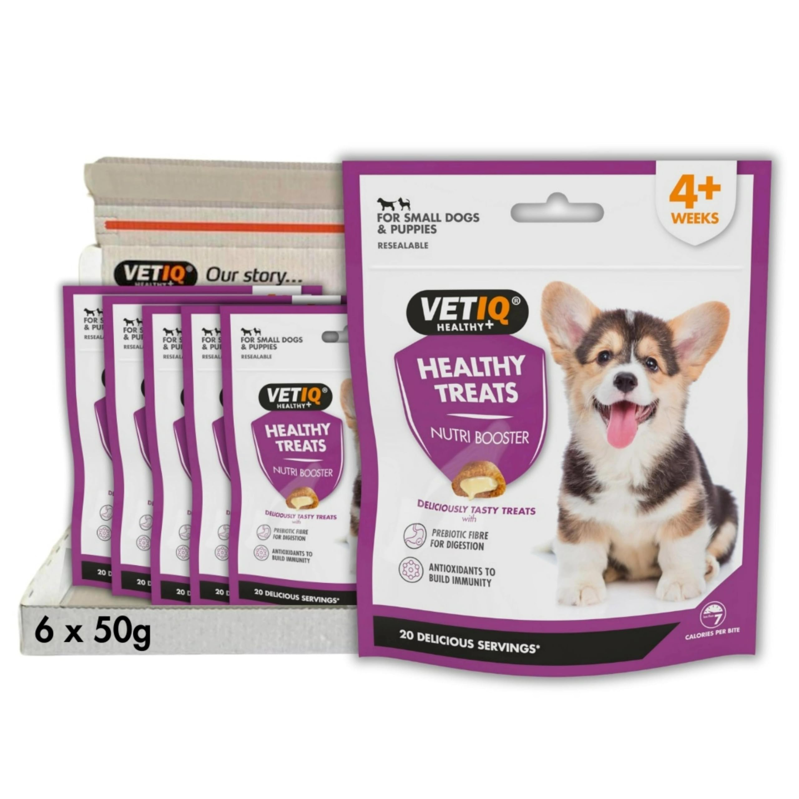 VETIQ Healthy Treats Nutri Booster For Small Dogs & Puppies 4+ Weeks, Tasty Treats With Prebiotic Fibre for Digestion & Antioxidants to Build Immunity, 50 g (Pack of 6)