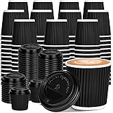 100 4oz Disposable Espresso Cups with Lids Ripple Corrugated Paper Disposable Coffee Cups Cups for Hot Chocolate, Tea, and Co