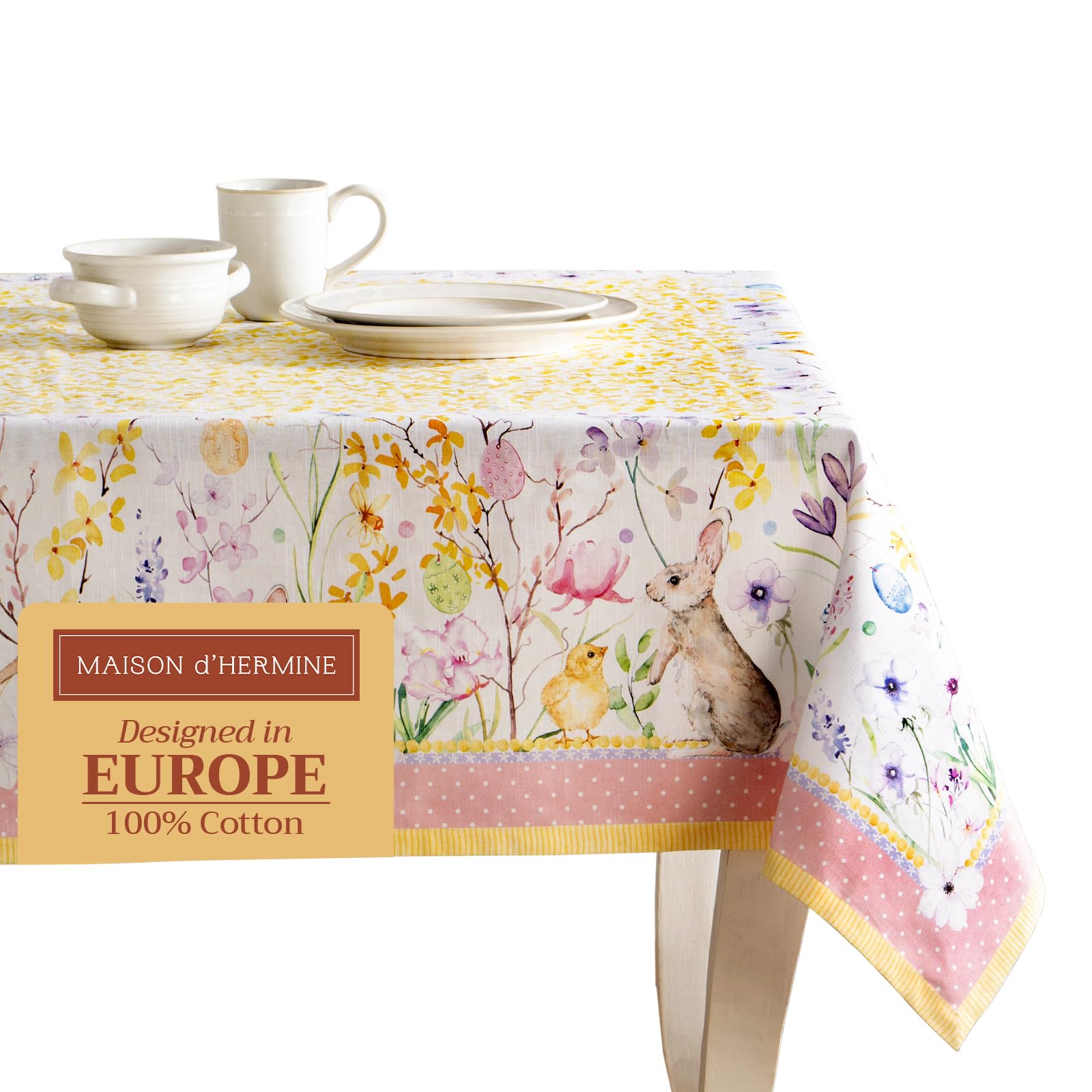 Maison d' Hermine Table Cloth Rectangle Table 100% Cotton 230 cm x 140 cm Tablecloth Reusable Everyday Use for Dining Farmhouse Home Party Festive Gifts for Mothers Day (Easter Zest) — image 1