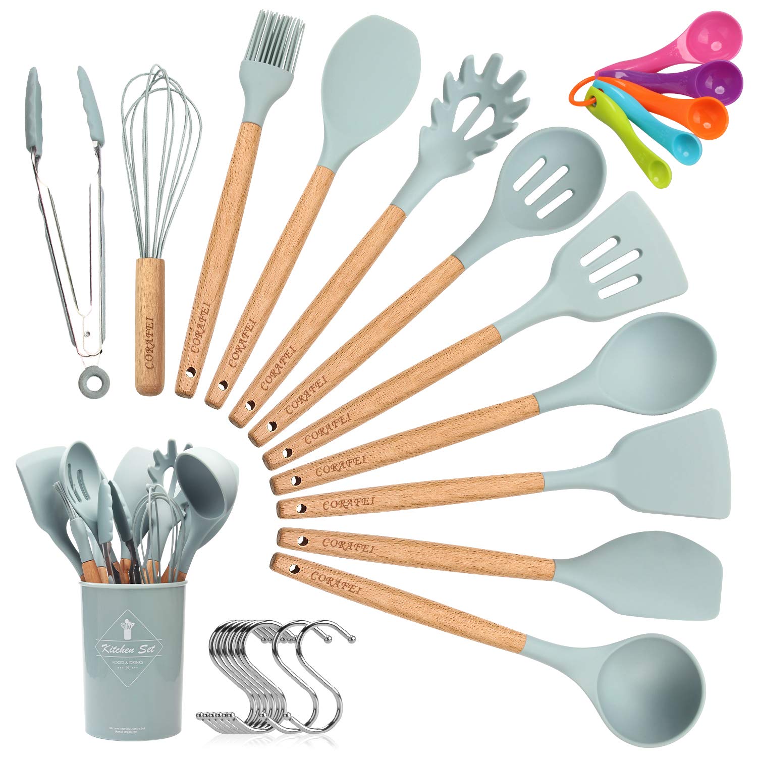ELECTRAPICK Kitchen Utensil Set Silicone Cooking Utensils - 27 Pieces Cooking Spatula Turner Heat Resistant Tools with Wooden Handle for Nonstick Non Scratch Cookware - Best Kitchen Tool Gadgets