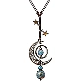 MINACHI Vintage Bohemian Hippie Ceramic Beads Crescent Moon Lariat Necklace, Boho Hippie Statement Jewelry Gift for Women