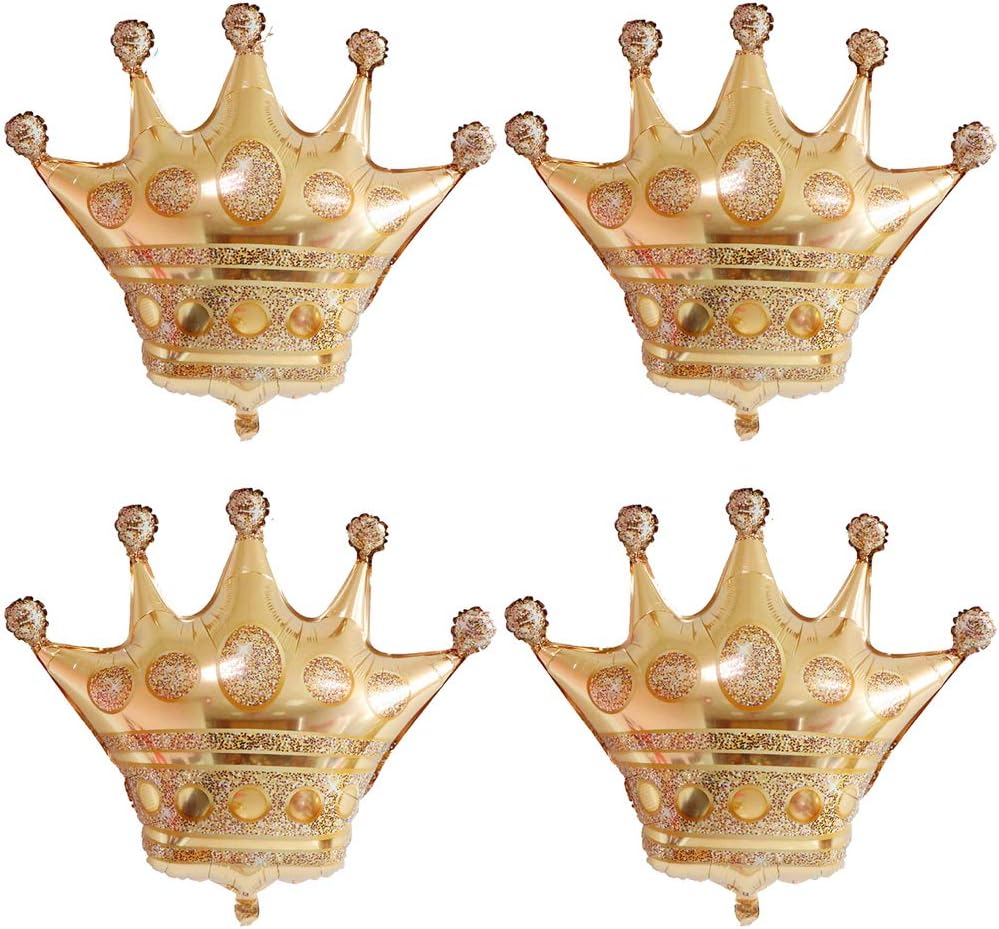 Crown Balloons Foil Helium Party Balloons For Wedding Birthday Baby Shower Holiday Halloween Christmas Gold Glitter Party Decorations Supplies Women Girls Kids Shiny Golden Balloons 5 Pack L Size