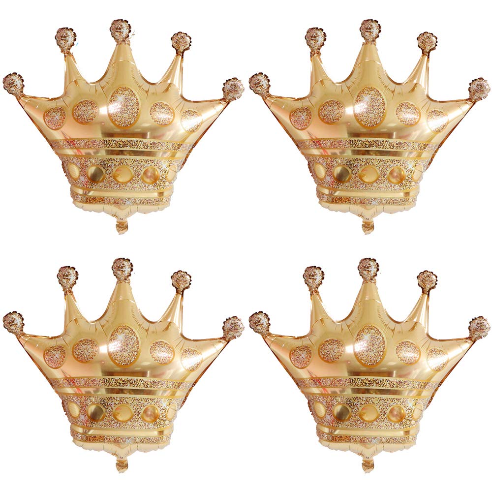 Crown Balloons Foil Helium Party Balloons For Wedding Birthday Baby Shower Holiday Halloween Christmas Gold Glitter Party Decorations Supplies Women Girls Kids Shiny Golden Balloons 5 Pack L Size