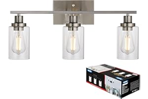 MELUCEE 3 Lights Wall Sconce Brushed Nickel Finished Modern Bathroom Vanity Light Fixtures with Clear Glass Shade Suit for Porch Bedroom Foyer Kitchen