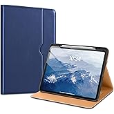 VIKESI Case for iPad Pro 13-inch M5 or M4 Released in 2025 or 2024, Leather Stand Cover with Apple Pencil Holder, Auto Wake/Sleep, Multiple Viewing Angles, Built in Hand Strap & Pocket,Navy Blue