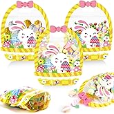 YGEINIT 24PCS Easter Gift Bags, Bunny Treat Bags with Handles, Colorful Plastic Sealed Pouch for Goodie Candy Gift Christians Sunday School Church Spring Easter Day Wrap Supplies