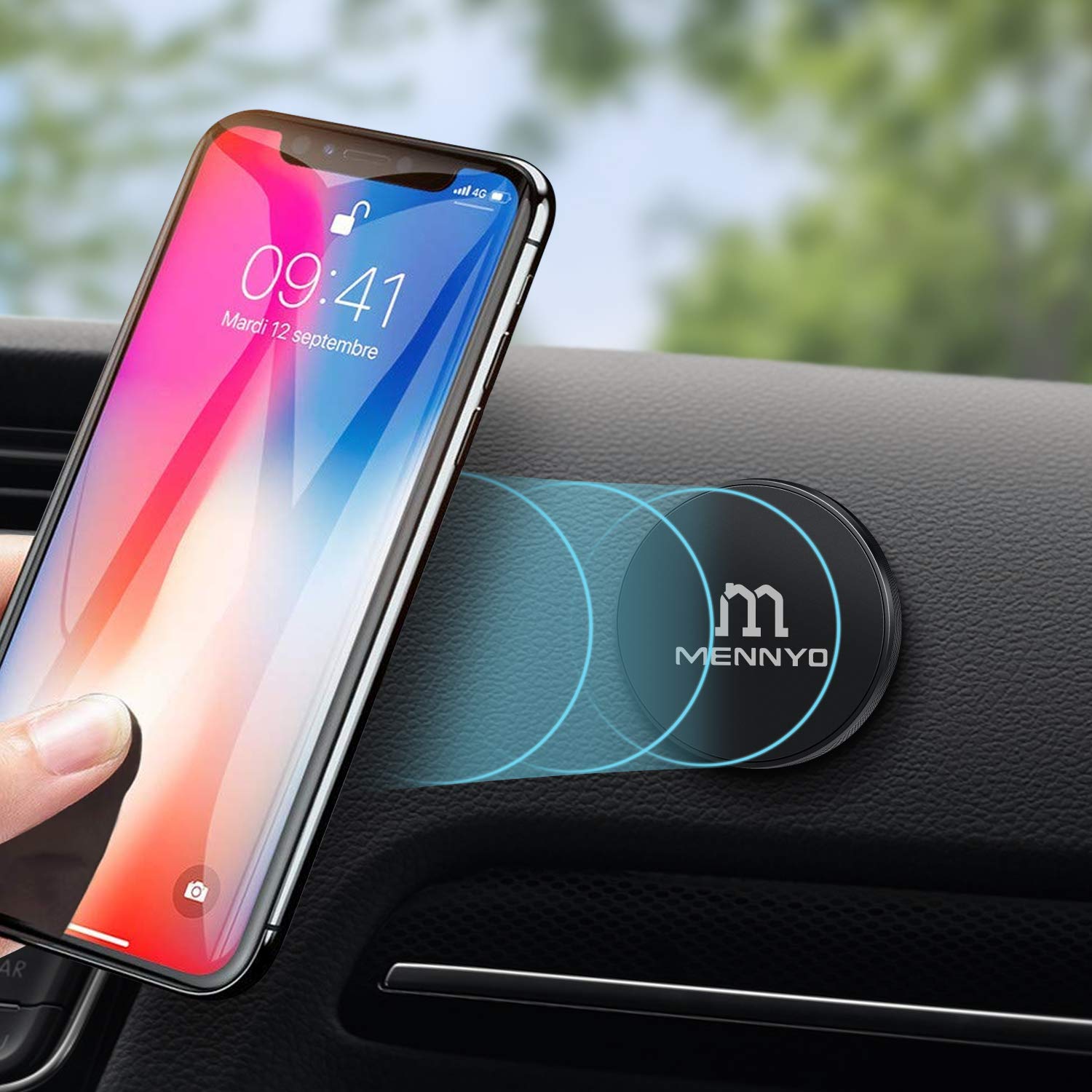 MENNYO Magnetic Phone Holder, 2 Pack Car Magnet Mount with Metal Plate Stick on Dashboard | Wall Magnet Sticker for iPhone 11/X/Xs/Xs Max/8 Samsung Galaxy S10/S9/S8/Note Huawei & Other Mobile Phones
