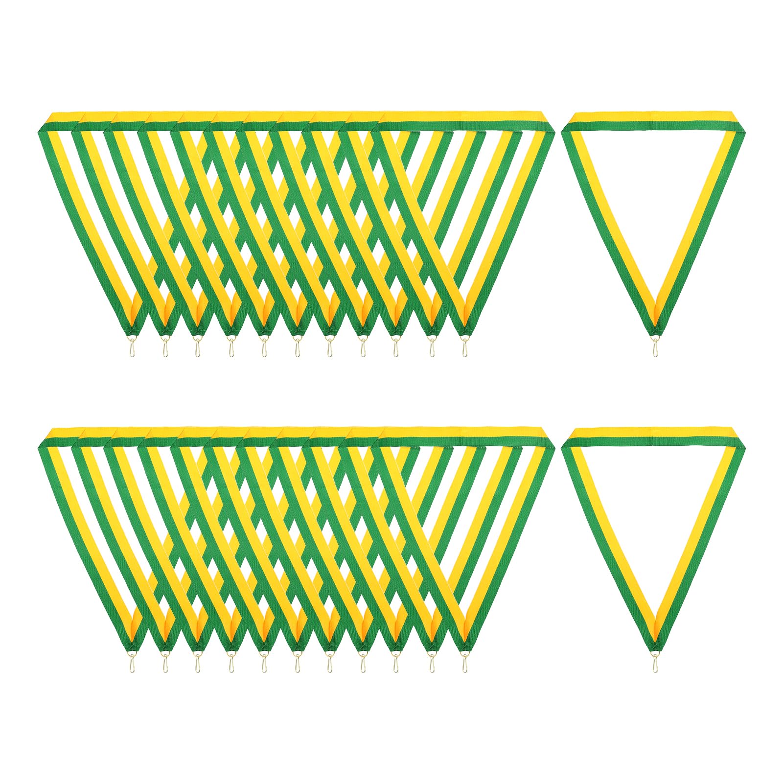 PATIKIL Award Neck Ribbons with Snap Clips, 24 Pcs Polyester Striped Medal Lanyards Ribbon for Competitions Sports Meetings Sports Party, Green Golden