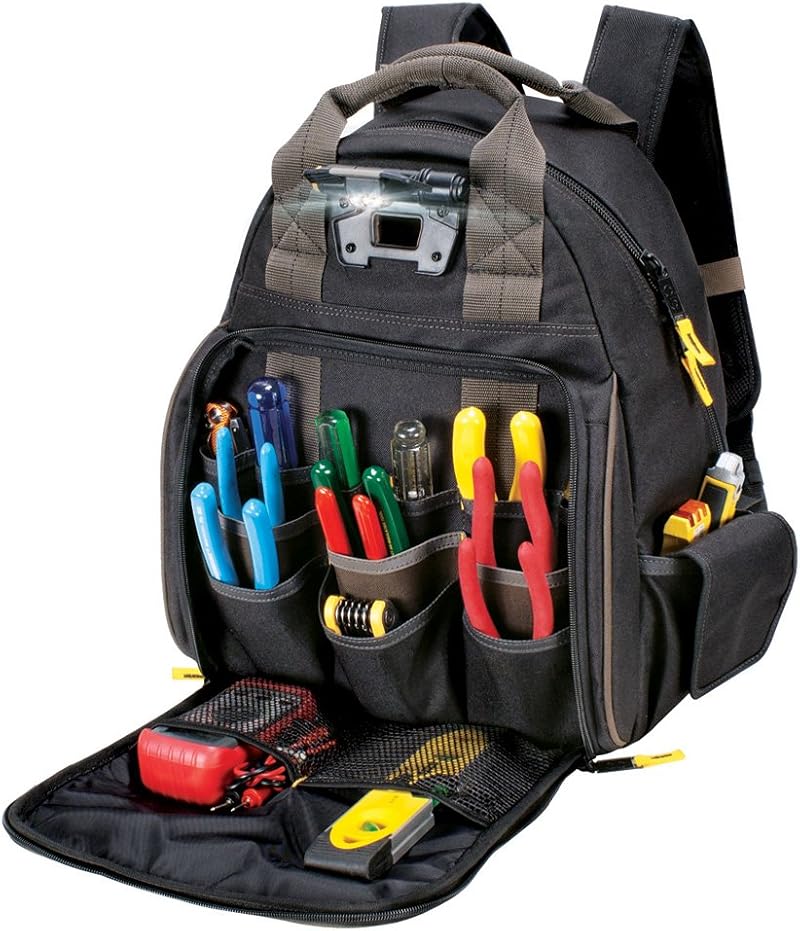 Custom LeatherCraft Tech Gear 53 Black Backpack w/ Built-in LED Light & 53