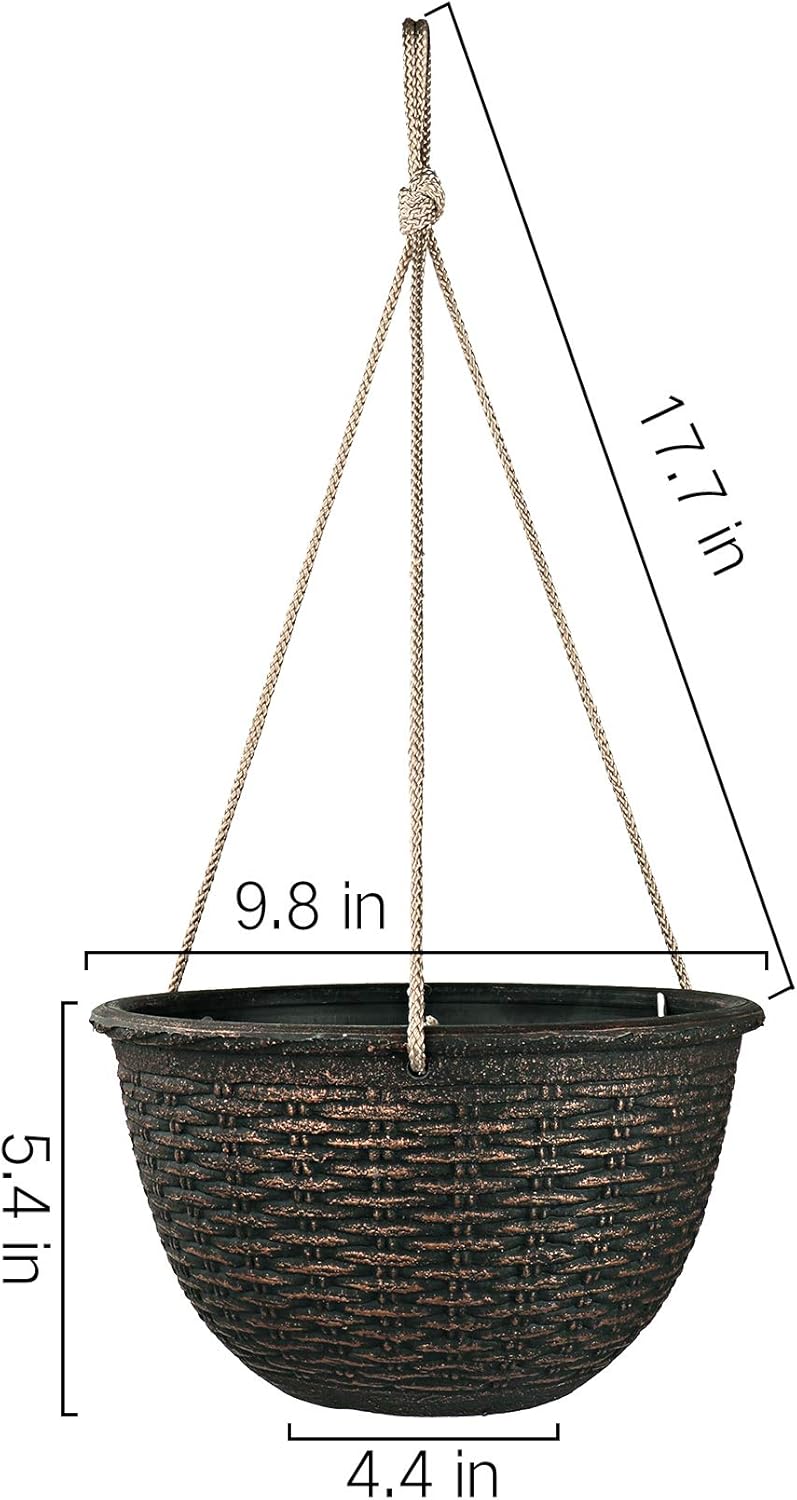 Hanging Planters for Outdoor Plants, 9.8 Inch, Garden Planter Pots for Outdoor Indoor, Bronze Color, Weave Pattern, Set of 2: Garden & Outdoor
