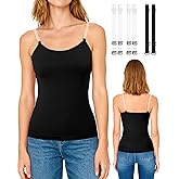 HotGains Women's Seamless Camisole Tops, Everyday Layers Tank Top for Women, Spaghetti Cami with 2 Pair Clear Straps