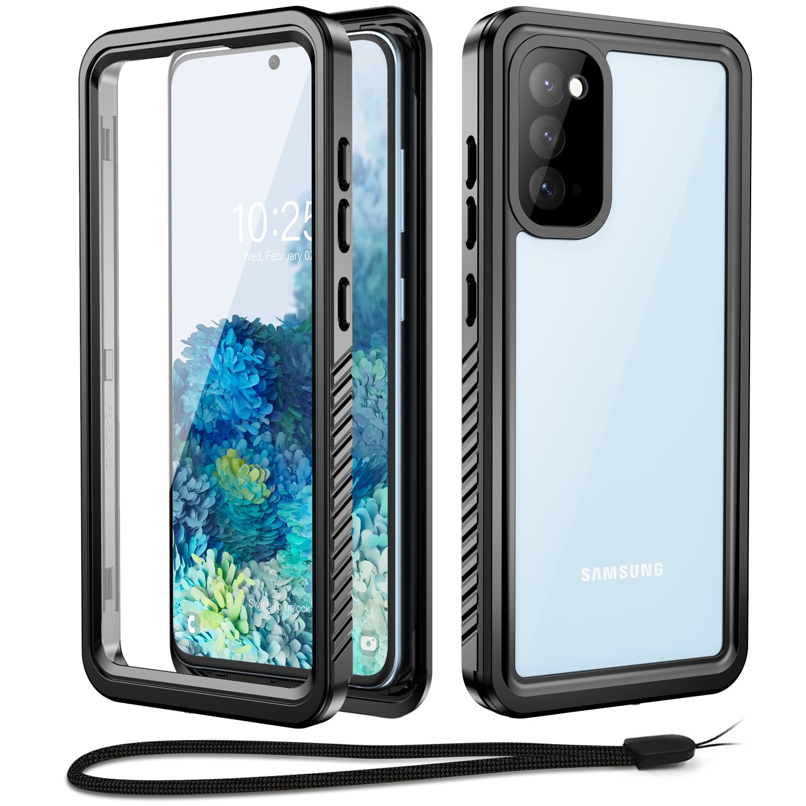 Beeasy for Samsung S20 Case Waterproof IP68 Built-in Screen Protector, S20 5G Case Front and Back Full Body Protective Shockproof Dustproof, Military Tough Cover for Samsung Galaxy S20 Black