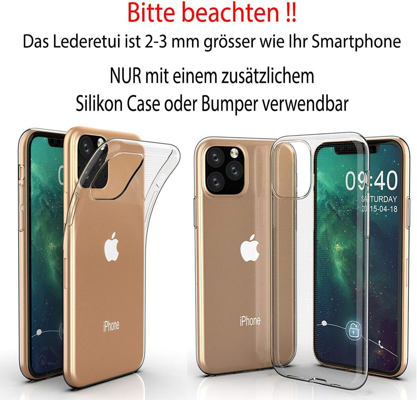 Suncase GENUINE leather case compatible with iPhone 11 Pro Max (6.5") with ADDITIONAL transparent cover, black - Image 4