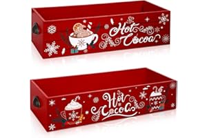 Soaoo 2 Pcs Christmas Hot Cocoa Bar Wood Storage Box for Hot Cocoa Decorative Christmas Storage Bins Vintage Open Holder Box Xmas Colorful Organizer Bins for Home Kitchen Office Farmhouse Gift(Red)