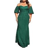 Women's Plus Size Off The Shoulder Puff Sleeve Dress Sequin Formal Maxi Evening Cocktail Party Gowns