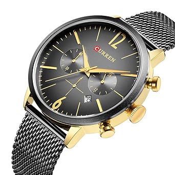 CURREN Mens Watch Dress Chronograph Wristwatch Quartz Analog Watches for Men Fashion Casual Style - Gold Black
