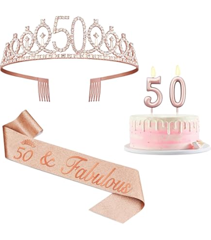 50th Birthday Sash And Tiara Gold 50 & Fabulous Sash Rhinestone Crown Balloons Birthday Cake Topper For Women Birthday Gift Party Decorations Supplies~p85899978