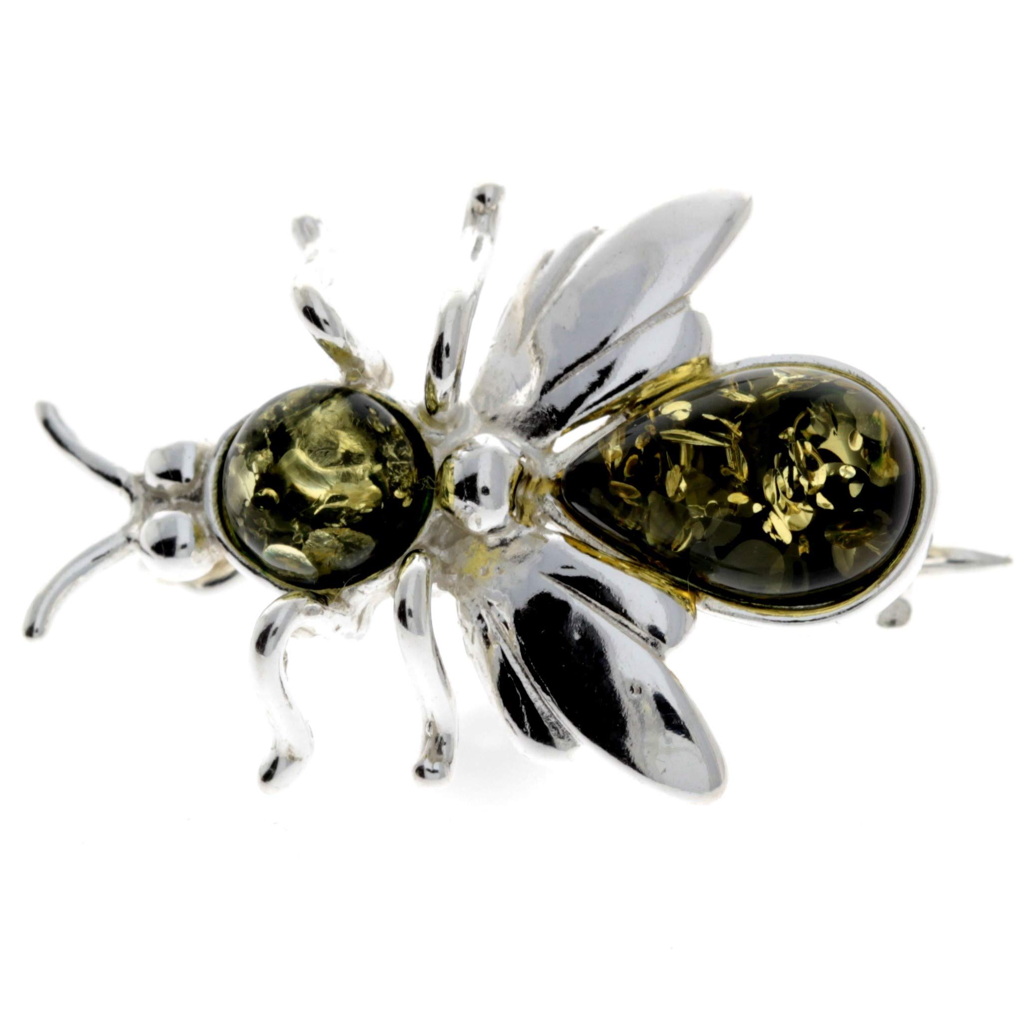 SilverAmber Jewellery Genuine Green Baltic Amber & Sterling Silver Exclusive Fly Bee Brooch - M801G