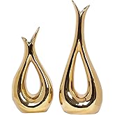 Gold Vase for Home Decor Navy Blue Hollow Ceramic Vases Set of 2 Nordic Minimalist Decorative Vase for Table Centerpiece Modern Dried Flower Vases for Coffee Table Dining Living Room Office Decoration