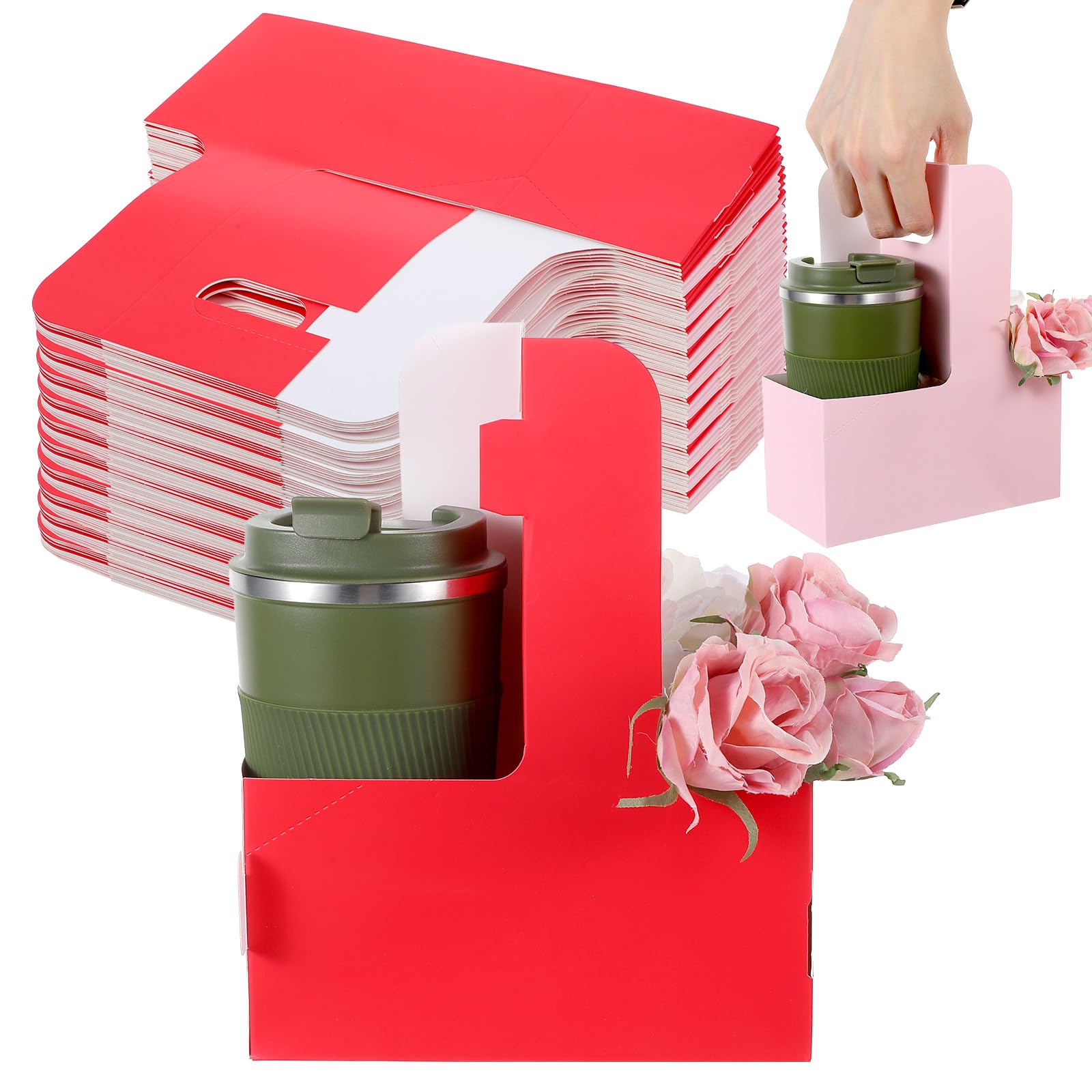 Photo 1 of ****missing parts*** AojSup 100 Pack 2 Cup Drink Carrier with Handle, Coffee Cup Carrier Bulk Set for Hot Cold Beverages Drink Holder for Restaurants Cafes Delivery Service Parties Events